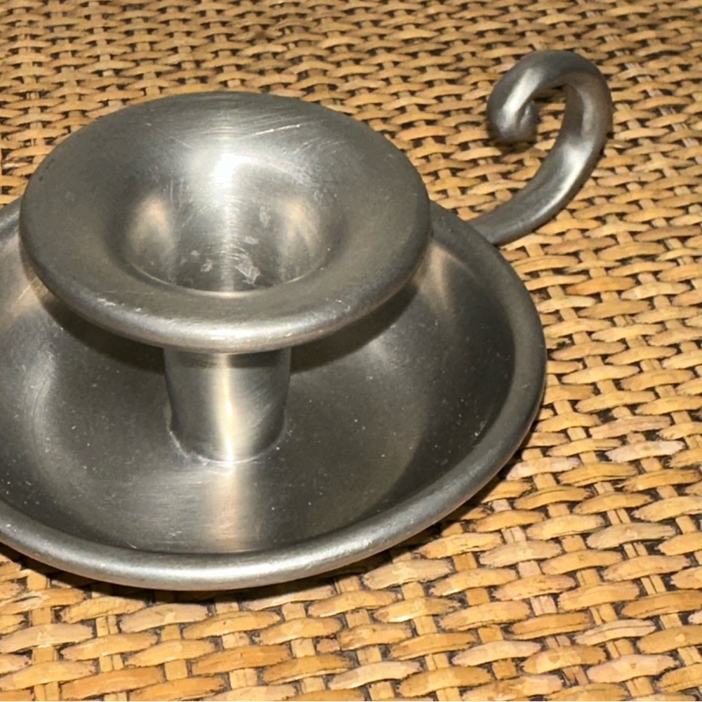 Nantucket Pewter Conn House Candlestick Holder Handle Silver Color Decor Small - Picture 2 of 7